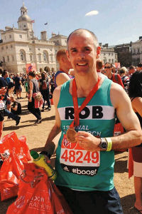 Robert Backus, having just completed the London Marathon in 3:14:40